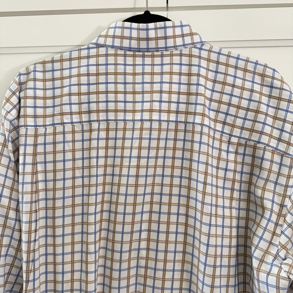 David Donahue Shirt Mens 17.5 34/35 Cotton Plaid Button Up Long Slv Brown Blue - Picture 6 of 13